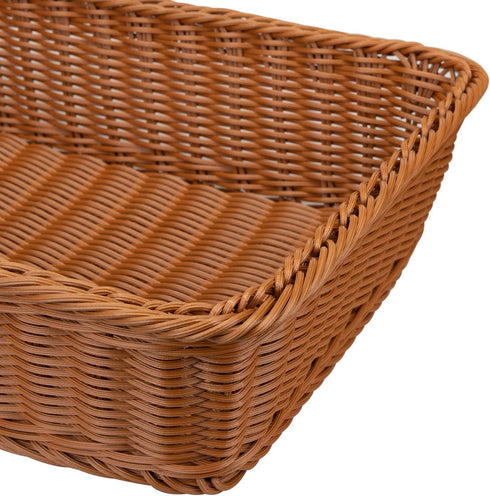 Yarlung 2 Pack Poly Wicker Woven Bread Basket, 15.7 Inch Rectangular Food Serving Holders for Kitchen, Brown
