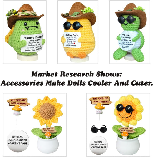 Positive Duck Decor, Crochet Duck Gifts, Mini Positive Crochet Animals, Positive Potato, Support Pickle Emotional Home