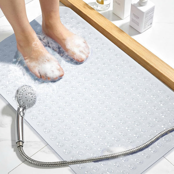 Large Shower Mat 21.5x33.5 Inch Clear, Soft Non Slip Shower Mats for