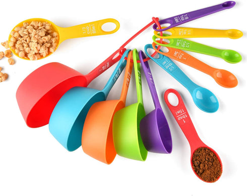 12 Pcs Colorful Measuring Cups and Spoons Set, Stackable Plastic for Measuring Dry and Liquid Ingredients