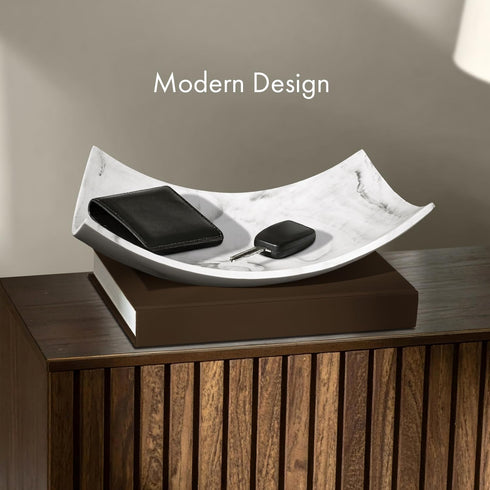 Counter Creative Scents White Marble Look Coffee Table Decor for Living/Dining Room, Modern White Catch-All Key Dish