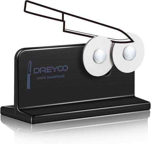 Dreyoo Cutlery Pointed Edge Knife Sharpener, Double Sided Stainless Steel Wheels for Kitchen and Pocket Knives