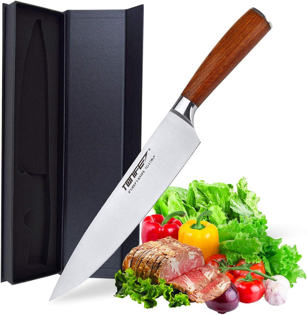 TONIFE 8-Inch Chef Knife with 7Cr17MoV High Carbon Stainless Steel and Natural Rosewood Handle
