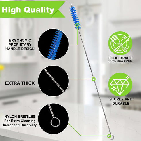 12 Inch (8-Pack) 2 40 oz Straw Cleaner Brush for Stanley, Extra Long Straw Brush Cleaner Includes Reusable Glass Straws