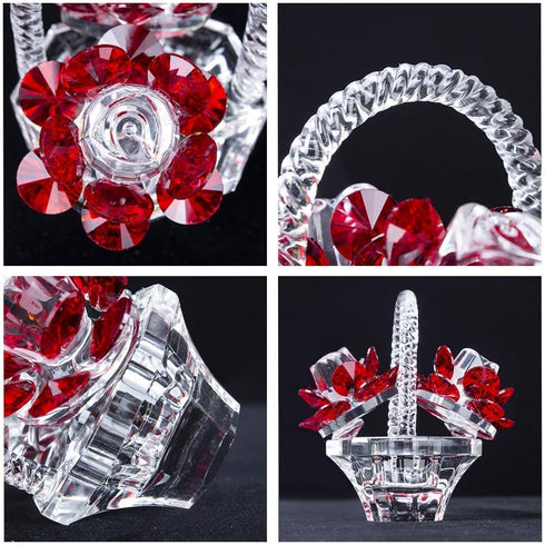 H&D HYALINE & DORA Crystal Red Rose Flower Basket, Collectible Figurines Ornaments for Home Decor Table Centerpiece
