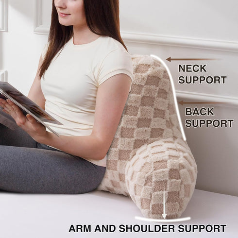 A Nice Night Faux Fur Reading Pillow,Checkered Fluffy Grid Plaid,Bed Wedge Pillow Large Adult Children Backrest