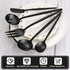 Matte Black 5-Piece Serving Silverware Set, Round Shared Stainless Steel Utensils, Satin Finish, Dishwasher Safe