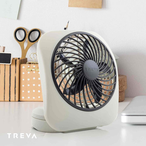 O2COOL Treva 5 Inch Battery Powered Desk Fan, Portable with Compact Folding & Tilt Design, Grey