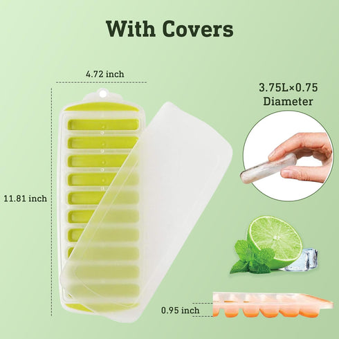 Water Bottle Silicone Ice Cube Tray by Lily's Home - 3-Piece Quick-Freeze Set Makes 30 Ice Cubes with Lids