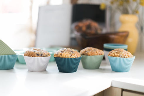 The Silicone Kitchen Reusable JUMBO Silicone Baking Cup, Non-Toxic, BPA Free, 12 Pack, White Blue Green