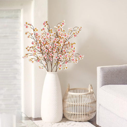 Uieke Silk Cherry Blossom Branches, 40.5in Artificial Flowers for Wedding Home Decor, Set of 3, Pink
