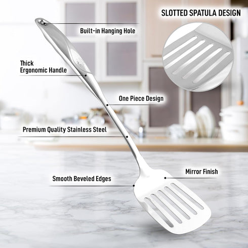 Zulay Kitchen Stainless Steel Metal Spatula - Lightweight, Durable Turner with Comfortable Grip (14.8")