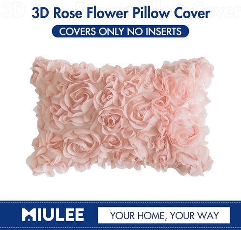 MIULEE 3D Decorative Chiffon Rose Flower Throw Pillow Cover, Solid Pillowcase for Girl Women Wedding Sofa Bedroom Car