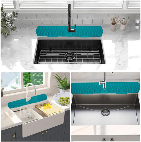 30 Inch Kitchen Sink Splash Guard, Large Size Silicone Faucet Handle Drip Catcher Tray for Countertop, Bathroom,