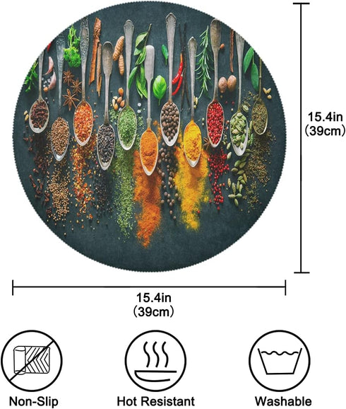 Autumn Herbs Spices Round Placemats Set for 4, Easy to Clean Table Mats for Kitchen Home Party Decor 15 inch