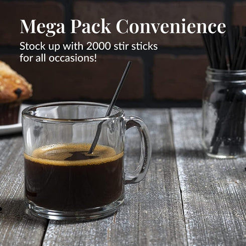 Prestee Plastic Coffee Stirrers, 2000ct, 5" Disposable Stir Stick for Drinks and Coffee, Black
