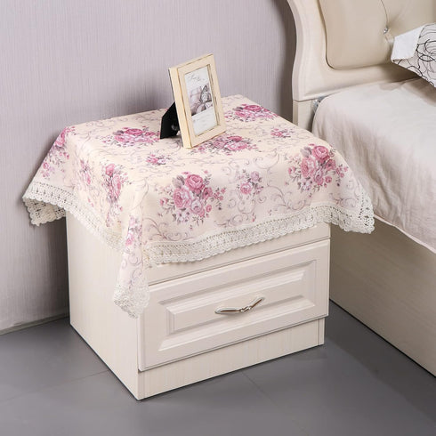 Country 24x24 inch Cotton Farmhouse Tablecloth,Flower Farmhouse Bedside Cover,Nightstand Table Cover, Style Table