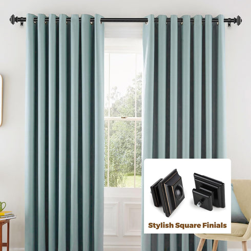 KAMANINA 1 Inch Curtain Rod, 32 to 58 Inches, Black Single Drapery Rods with Square Finials