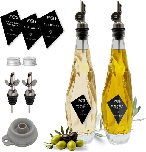 FYGO Set 350ml Set 2 Diamond Lux Olive Oil Bottle Dispenser - Olive Oil Container- Oil and Vinegar Dispenser