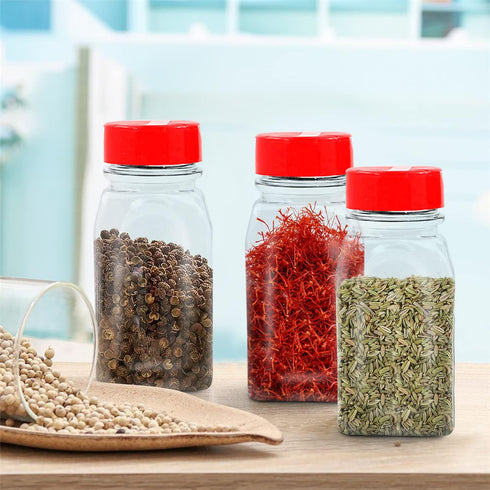 RoyalHouse 6 Pack 9.5 Oz Plastic Spice Jars with Red Cap, BPA Free for Storing Spice and Herbs