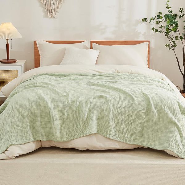 EMME Cotton Throw Blanket 100% Muslin Soft Blanket for Couch Breathable Gauze
