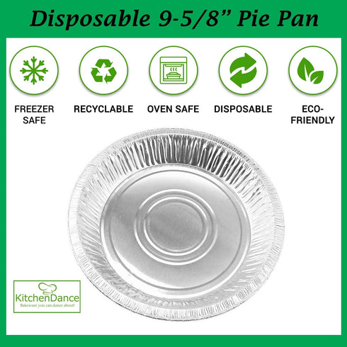 KitchenDance 10" Disposable Aluminum Foil Pie Pans Pack of 12 Strong & Sturdy Tins for Bakers and Cooking