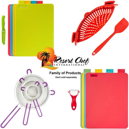 Resort Chef Vibrant Kitchen Cutting Board Set, 4 Non-Porous BPA-Free Boards, Includes Ceramic Knife & Non-Slip Mat.