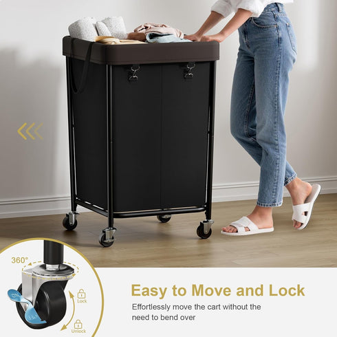 160L 2 Chrislley Laundry Hamper with Wheels, Section Large Laundry Basket with Removable Bag, Steel Frame Dirty Clothes