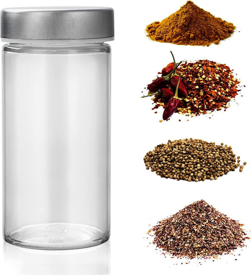 2 Pcs Glass Spice Jars/Bottles - 3oz Empty Round Spice Containers with Airtight Metal Caps and Shaker Lids (2, clear)