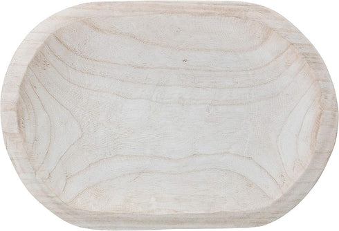 BOLTCORRSE Large Whitewashed Decorative Wood Bowl - Hand Carved Paulownia Tray for Coffee Table Centerpiece & Entryway