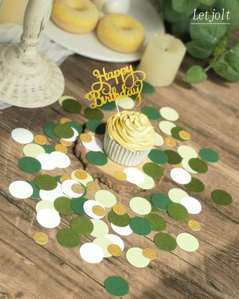 Green Confetti Golden Greenery Glitter Paper Scatter for Birthday Party, Bridal Baby Shower Table Decoration