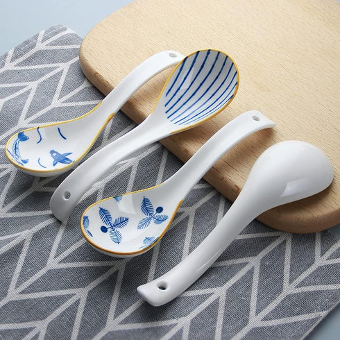 IQCWOOD 6.2-inch Asian Soup Spoons, 4pcs Ceramic Chinese Soup Spoon for Ramen, Pho, Wonton, Dumpling, Miso