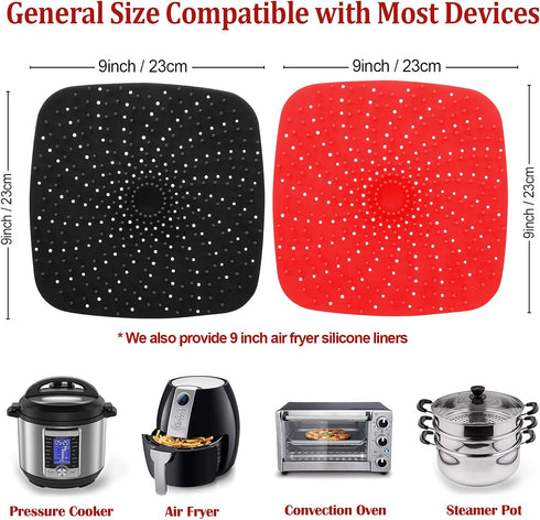 Upgrade Reusable Air Fryer Liners, 2 Size Options - 9 Inch Square, BPA Free Non-Stick Silicone Air Fryer Mats
