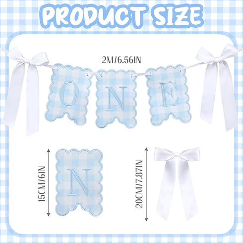 VitalCozy 1st Blue One High Chair Banner for Girls Boys First Birthday High Chair Banner Sweet One Bow Floral Garland