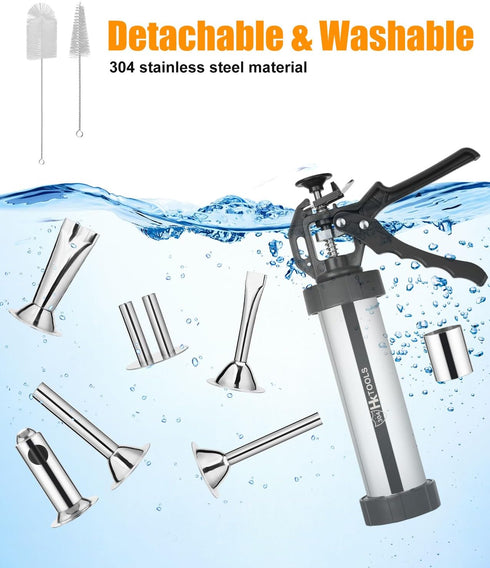 5rd 2.5 LB 6 Nozzles, 2 1 Gen Jerky Gun Kits, Jerky Maker Gun, Meatball Maker, Stainless Steel Sausage Stuffer Jerky