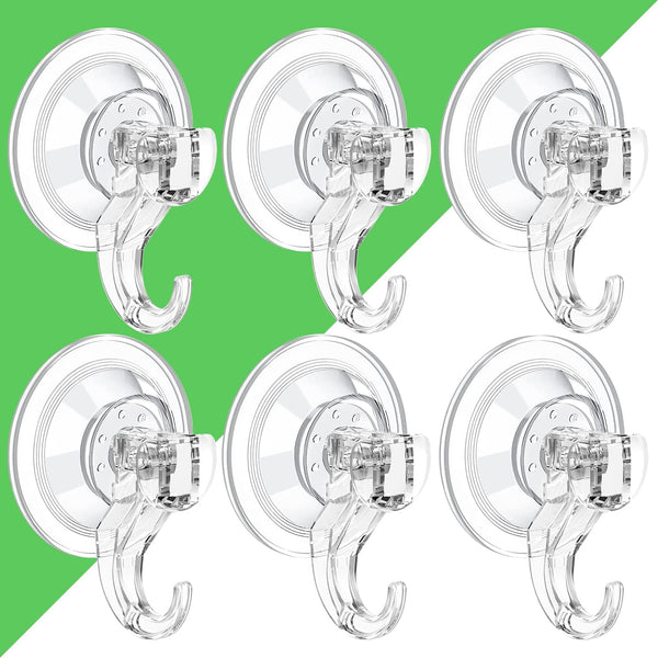 LUXEAR Suction Cup Hooks, 6 Pack, Reusable Powerful Waterproof Clear Removable Suction Hanger for Bathroom and Kitchen
