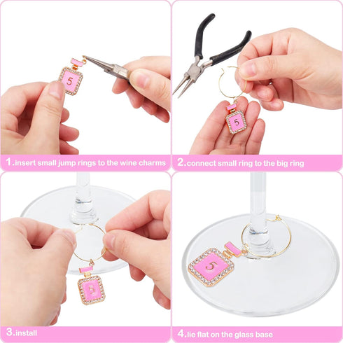 AIERSA Wine Glass Charms - Funny Drink Markers with Gold Rings for Party Decorations