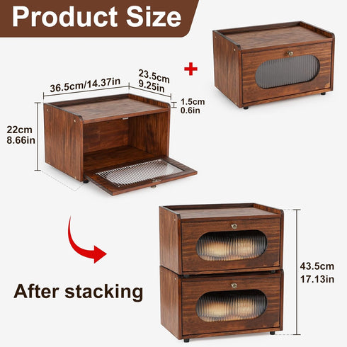 Countertop Sunhoo Bread Box for Kitchen Storage Wooden Breadbox Holder Container Morden Rustic Fresh Bread Keeper