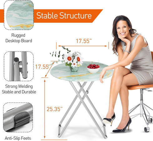 Fleecy day 17.5 17.5 26 Folding TV Trays, Round Tray Table, Small Foldable Table with Light Weight, Portable Dinner