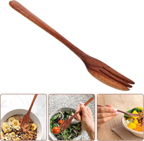 Wooden Fork for Stirring, Serving, and Cooking - Camping Utensils, Spaghetti, Fruit Salad Fork, Wooden Kitchenware