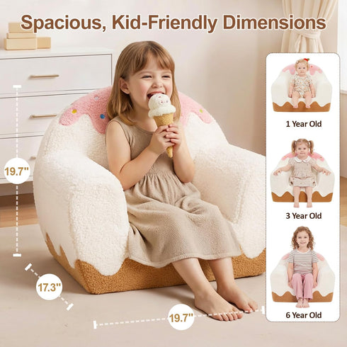 OUOZZZ 16, Cozy Toddler Chair for Ages Soft Sherpa Kids Sofa with Book Pocket & Carry Handle, Single-Seat Couch