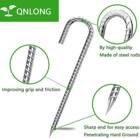 12 Inch, 20 Pack Ground Stakes Yard Camping Stakes J Shaped Rebar Heavy Duty for Garden Dog Fence Inflatable Camping