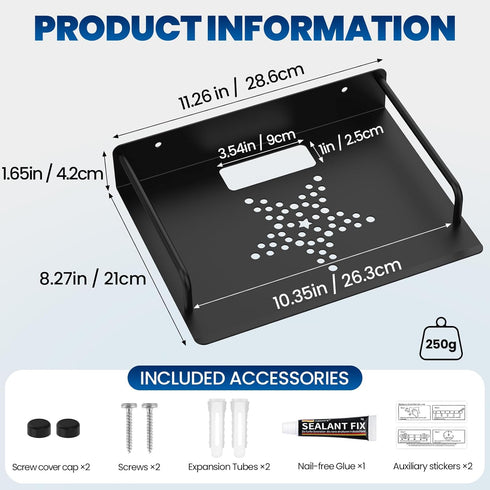 Floating Shelf For Projector Aluminum Alloy, Wifi Router Wall Mount Shelf, Cable Box Shelf For Wall Mounted Tv, Dvd Player Shelf, Shelf For Projector Above Bed, Floating Shelves For Game Consoles/AV by Laowu
