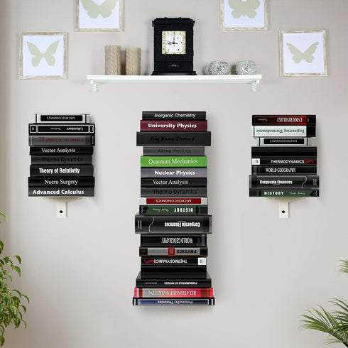 4 2 Pack Floating Book Shelves for Wall, Tier Invisible Floating Bookshelf, Vertical Spine Book Tower, Wall Mounted
