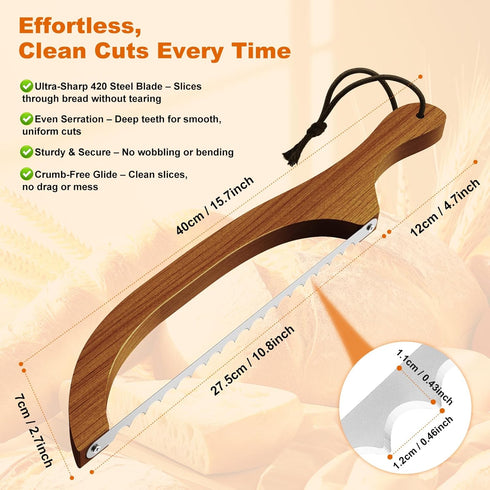 FTCIRA 16" Bread Knife for Homemade Bread Walnut Bow Bread Cutter with Ultra-Sharp Serrated Stainless Steel Blade