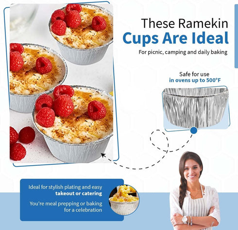 Angel's Peel Lounge Disposable Ramekins, Durable Cup Cake Pans for Baking, Aluminum Foil Ramekin for Tart, Muffin,