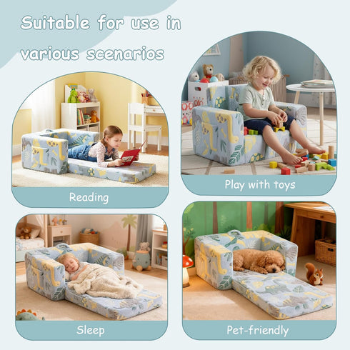 2-in-1 Tiita Kids Sofa, Kid Sofa, Convertible Children Couch to Lounger, Flip Out Kids Chair, Glow in The Dark Toddler