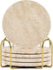 YONGHEE Italian Travertine Coasters Set of 5 with Holder, Round Beige Marble Drink