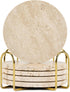 YONGHEE Italian Travertine Coasters Set of 5 with Holder, Round Beige Marble Drink
