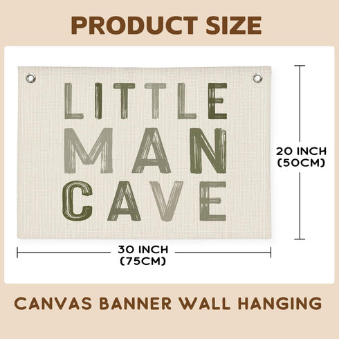 Little Man Cave Decor for Nursery, Sage Green Canvas Banner, Long Live Boyhood Wall Hanging Linen Banner Flag Decor